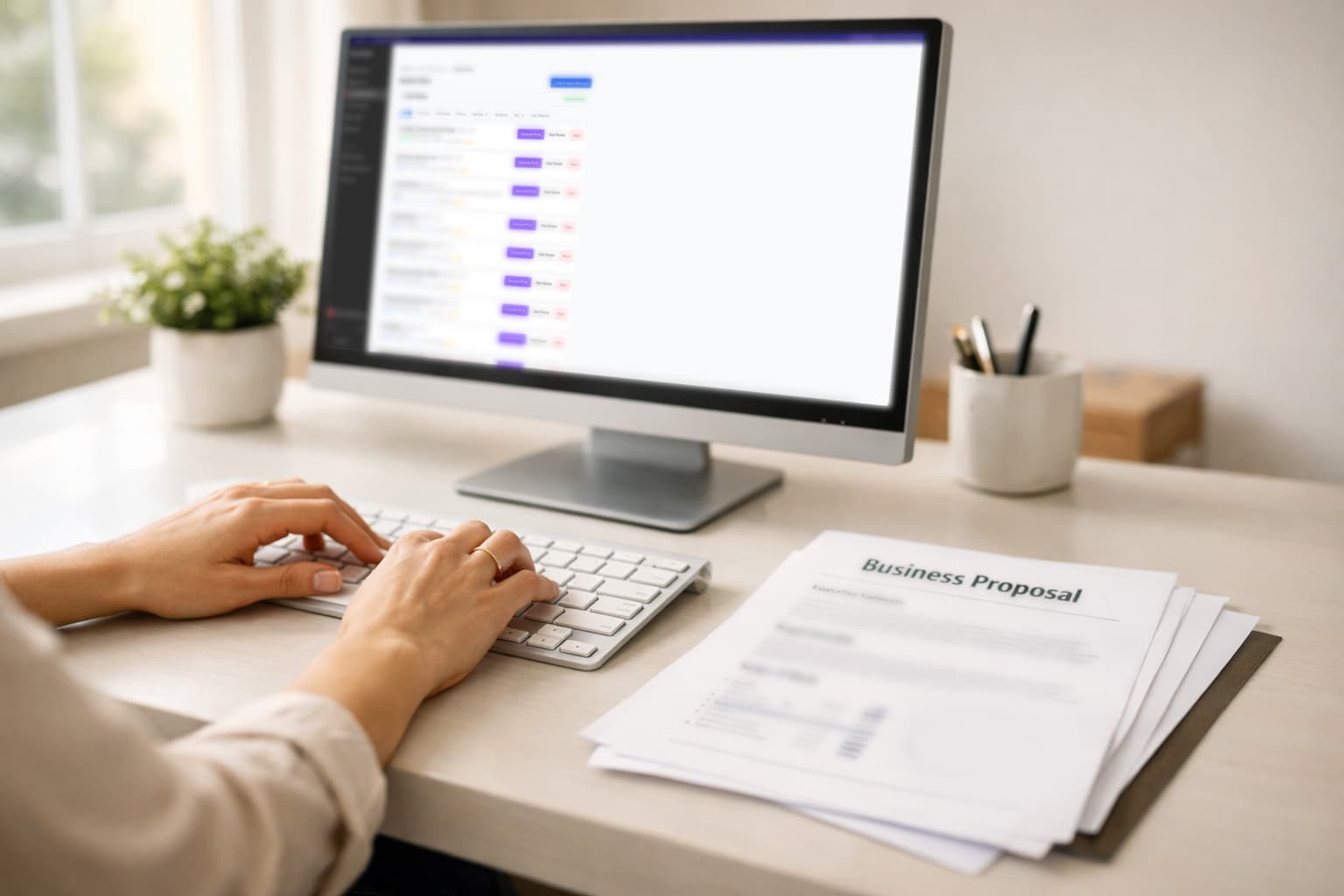 SponsorPilotHQ - Sponsor Scout showing prospect list with printed business proposal on desk