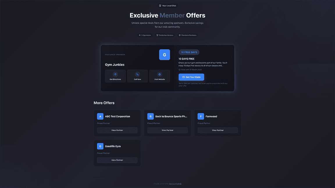 SponsorPilotHQ Sponsor Hub - member offers page